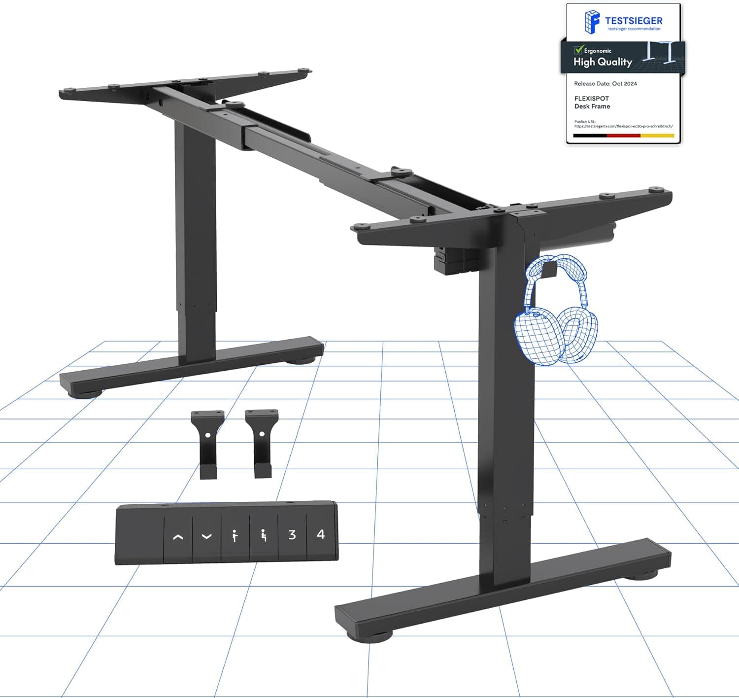 FLEXISPOT CylineE Electric Standing Desk Frame with Round Legs, Height Adjustable Sit-Stand with Memory Control Panel and Anti-Collision