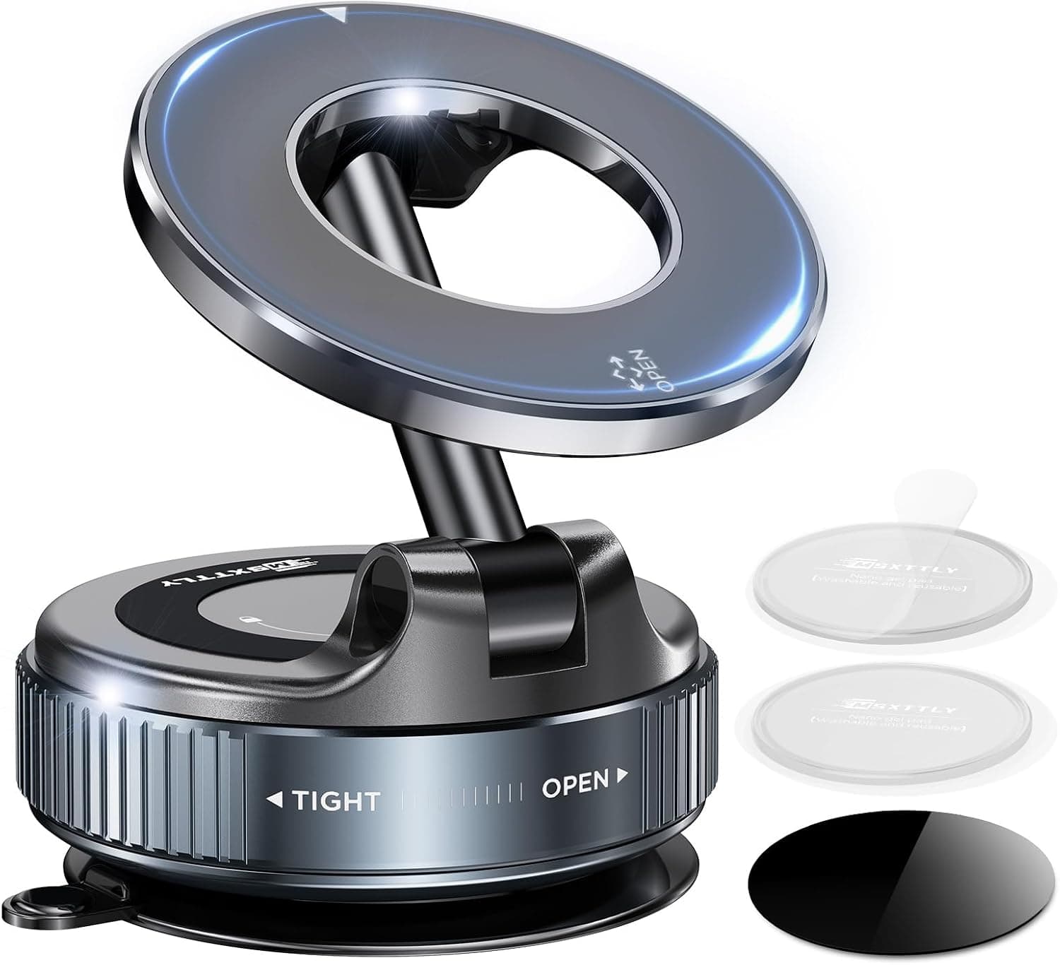 MSXTTLY Car Phone Holder for MagSafe iPhone and Non-MagSafe Android Devices, Magnetic Mount, Vacuum Suction Cup, N55 Magnets, 360 Rotatable
