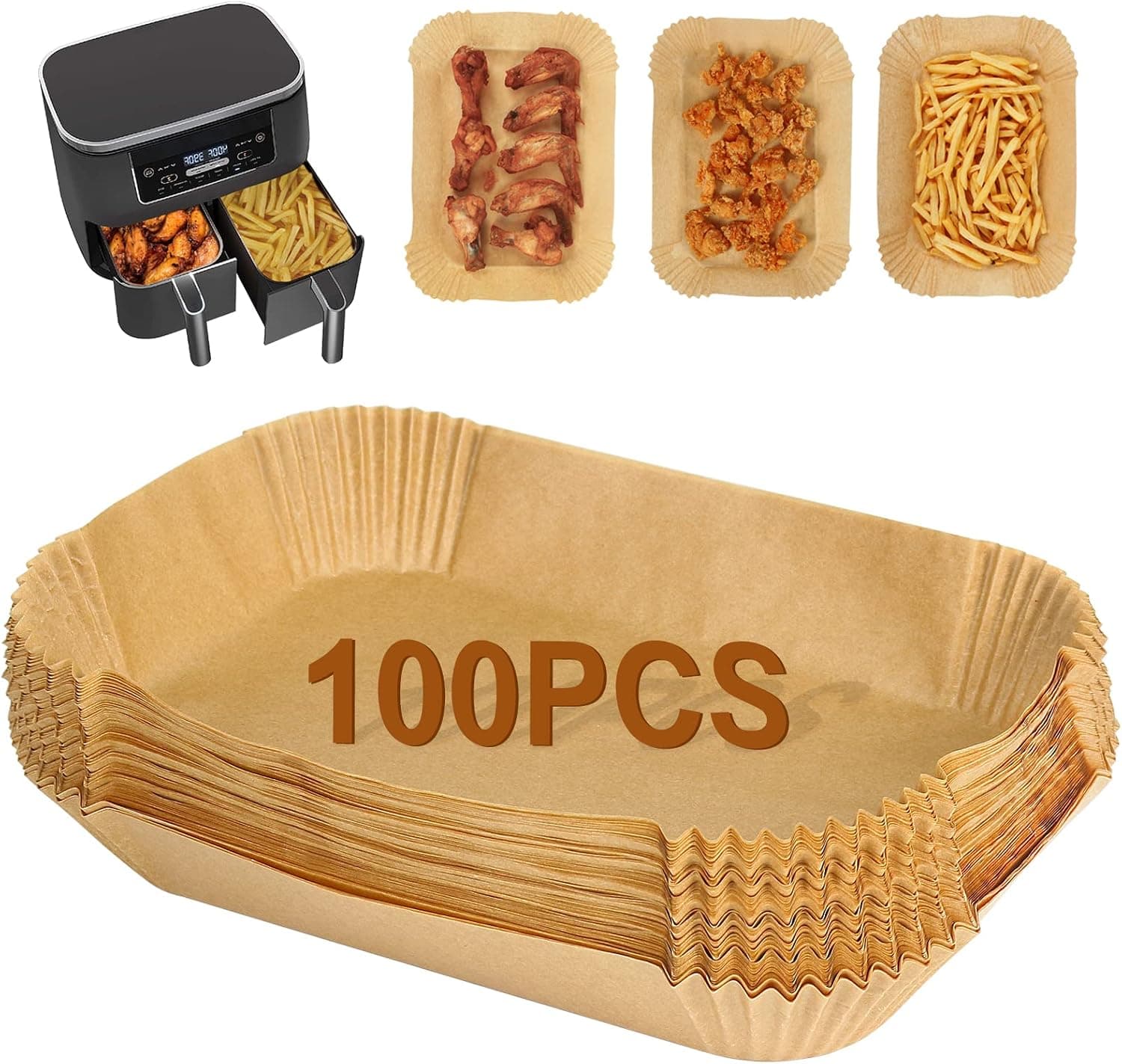 YQL Air Fryer Liners Disposable for Ninja/Tower Dual/Instant Vortex, 100PCS | Airfryer Parchment Paper Liners, Airfryer Accessories