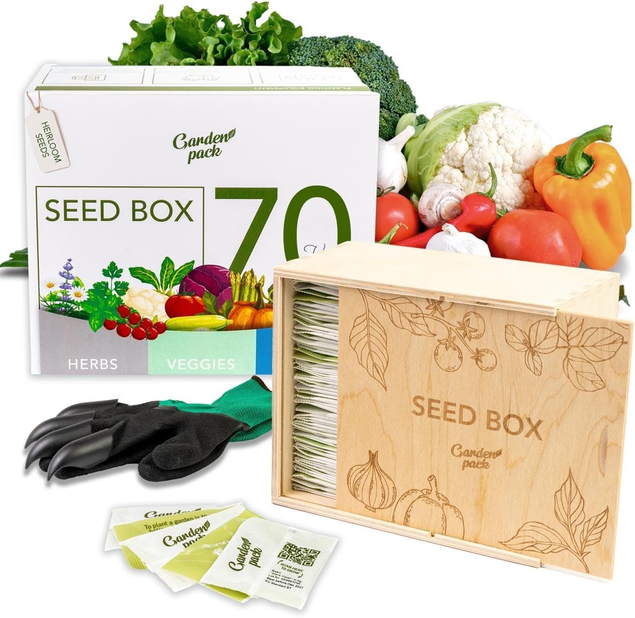 Garden Pack Grow Your Own Seed Box - 70 Varieties of Flower, Herb, Vegetable Seeds - Gardening Gifts for Women and Men