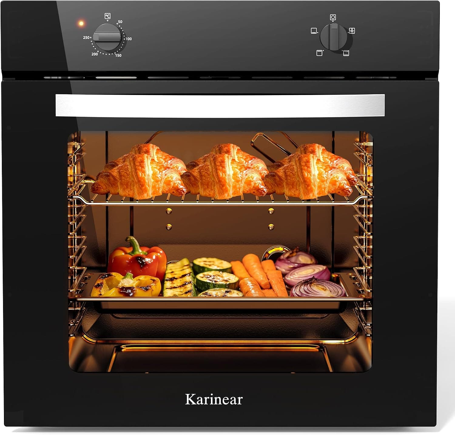 Karinear Electric Oven 65L Built in Knob Control 5 Functions 2000W Plug and Play 220V 60cm Wide Black