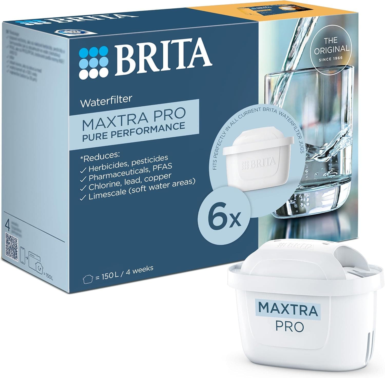 BRITA MAXTRA PRO Pure Performance Water Filter Cartridge - 6 Pack - Original BRITA Refill reducing impurities, Chlorine, PFAS, pesticides
