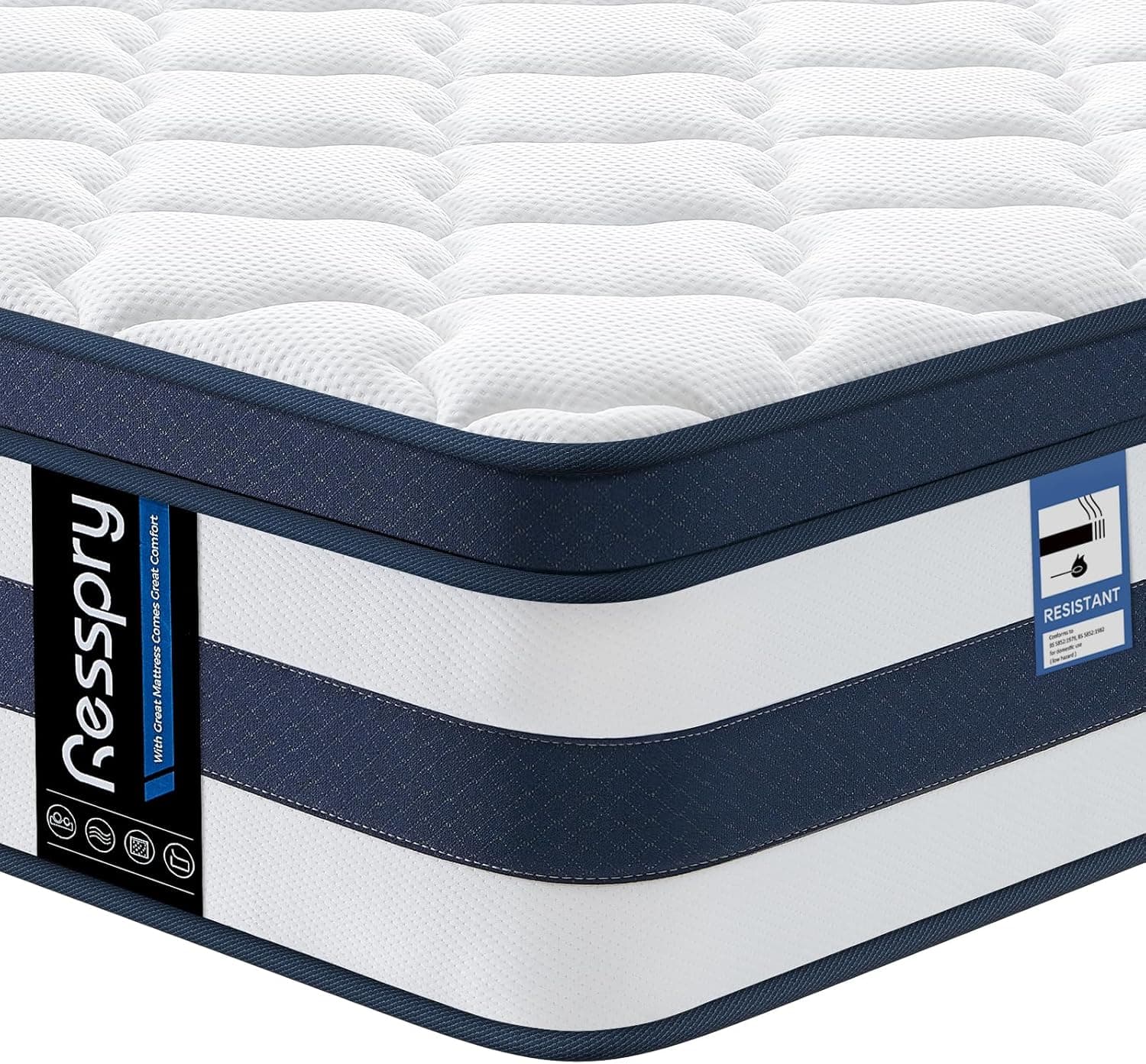 Resspry King Size Mattress 5FT, 12 Inch Memory Foam Sprung Hybrid Mattress, 9-Zone Personalized Support for All Sleepers, Medium Firm Puffy