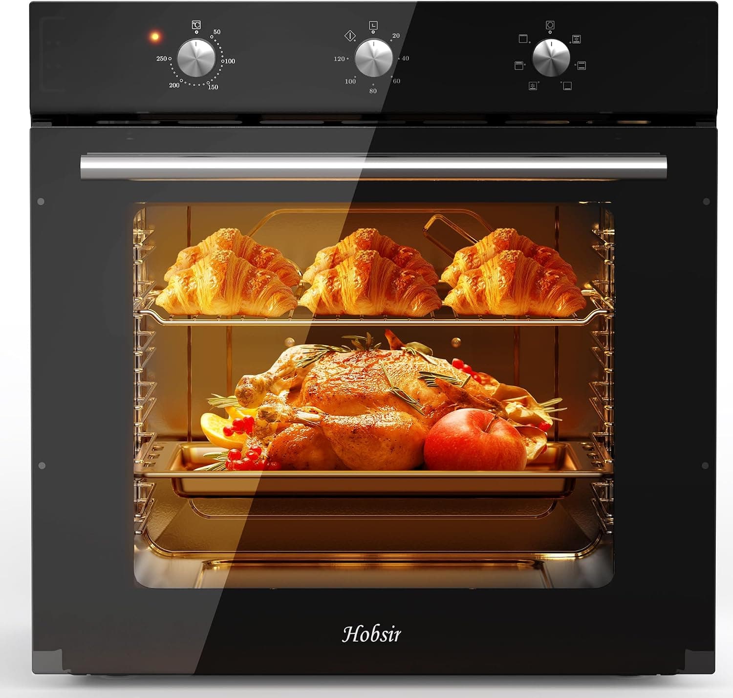 Hobsir Electric Oven with 6 Functions, Built-In 60L Single Oven | Knob Control, 250℃ High-Temperature Cooking, 120-Minute Timer