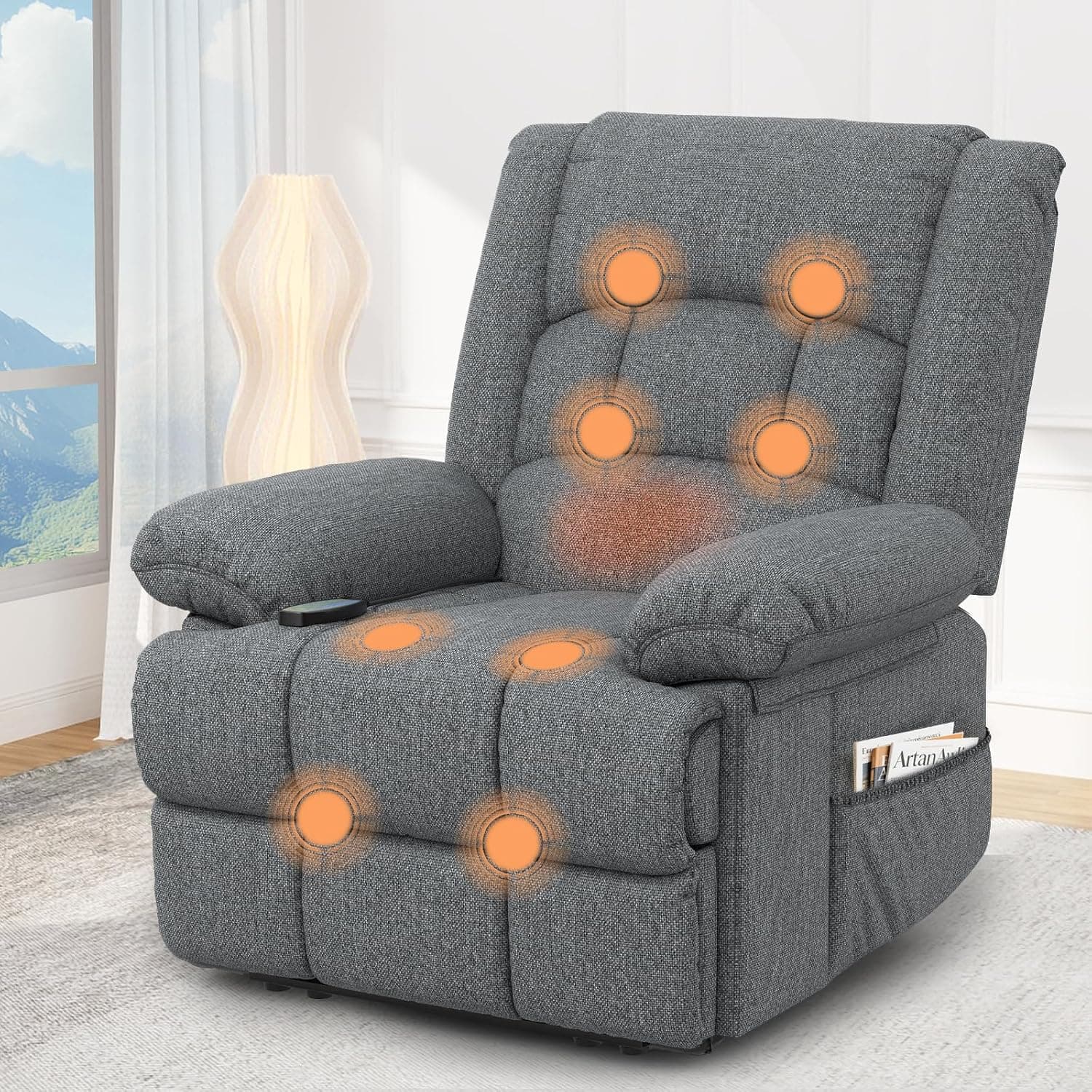 Recliner Armchair Recliners with Massage & Heat, Padded Armrest & Cushion Extended Footrest, Manual Adjustable Single Sofa with Dual Side