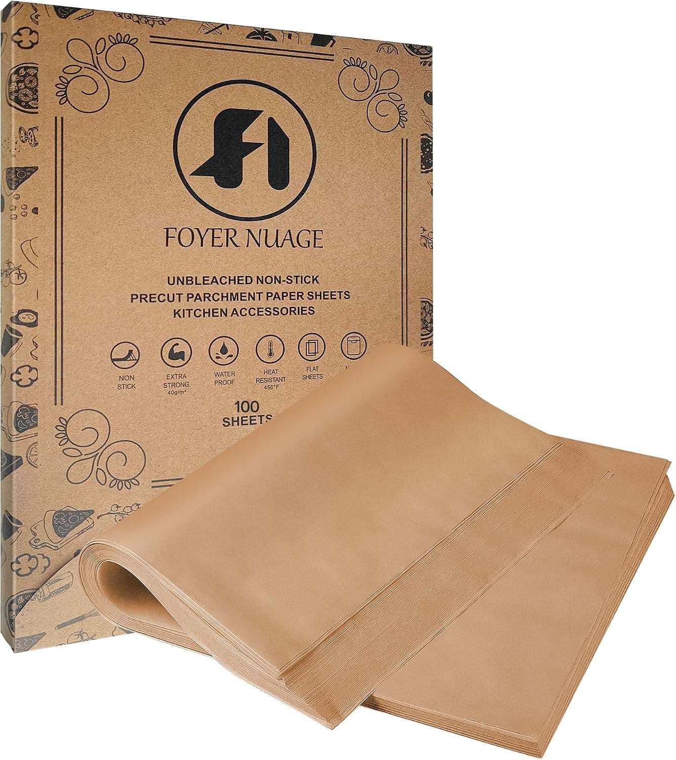 100 Pcs Unbleached Parchment Paper Baking Sheets, 8x12 inch Baking Paper, Precut Non-Stick Parchment Sheets for Baking, Cooking, Grilling