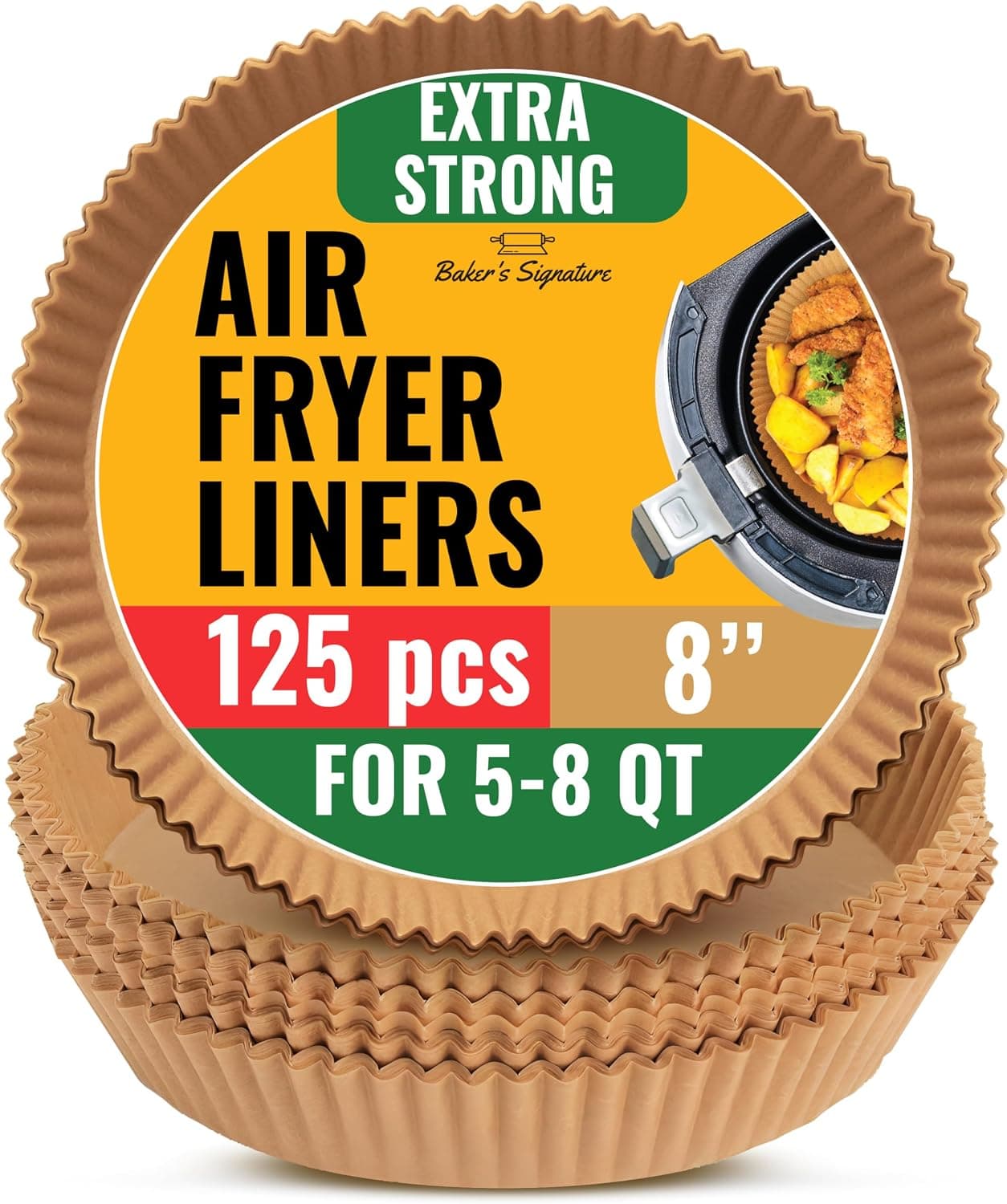 Air Fryer Liners 125 Pcs, 8" Round Parchment, Unbleached Disposable | Great for baking, roasting or cooking; easy cleanup and fits most