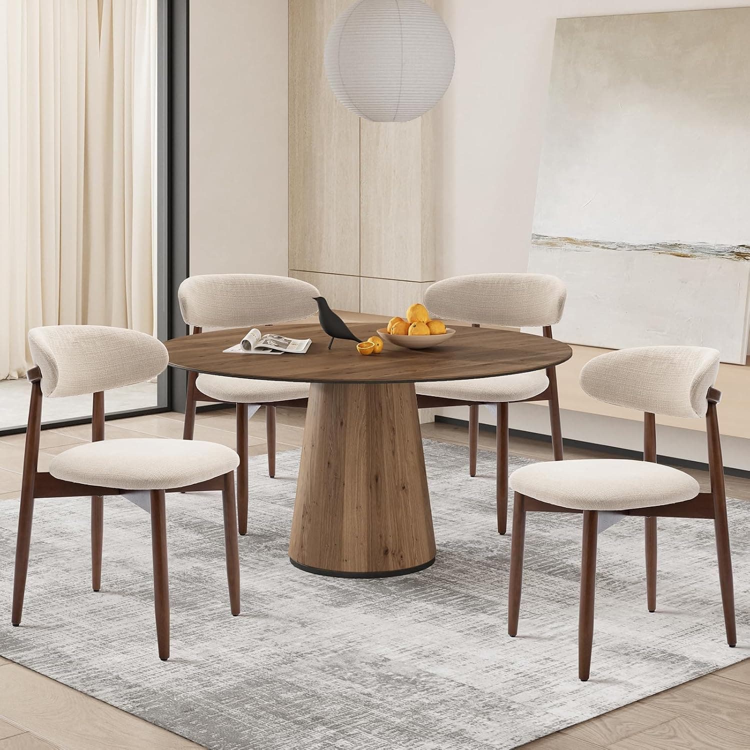 COLAMY Modern Dining Chairs Set with Wooden Legs – Upholstered Fabric Dining Room Chairs with Curved Backrest, Soft Cushion Seat, and
