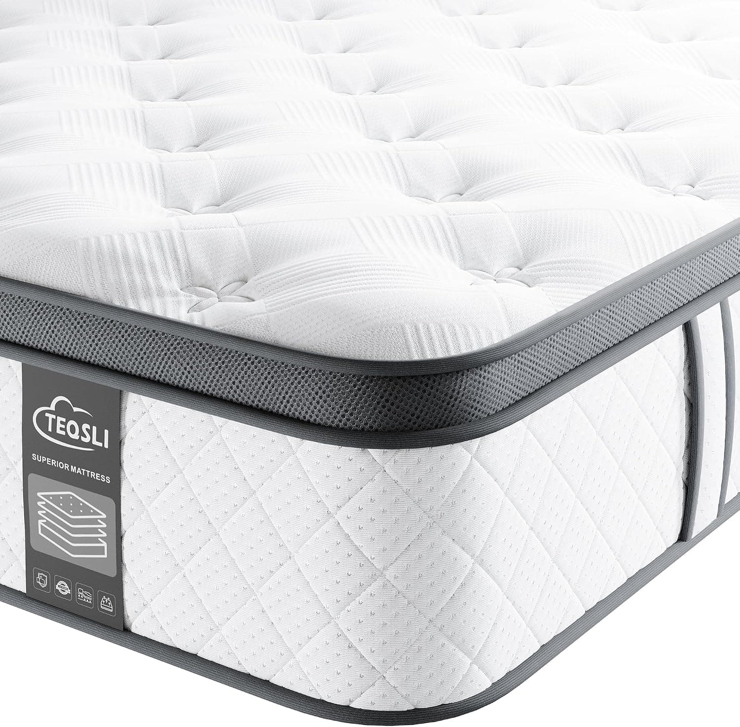 TeQsli 5FT King Mattress 10 Inch Gel Memory Foam Pocket Spring Hybrid Mattress, Medium Firm Orthopedic King Mattresses Back Pain Relief