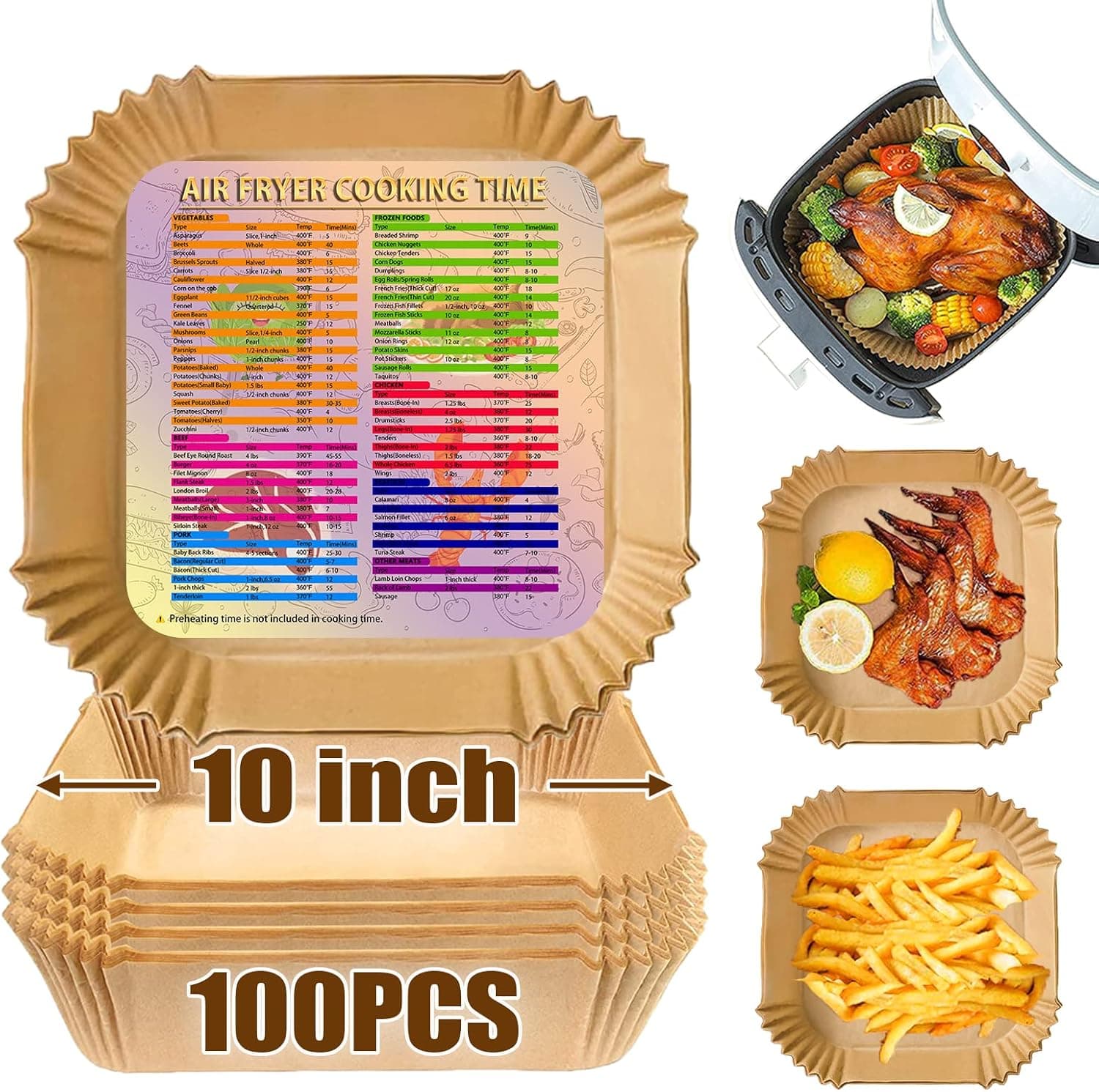 Air Fryer Liners for Ninja 4.7L, Ninja 6.2L Airfryer Liners Disposable 10 Inch Large Air Fryer Parchment Paper Liners for Philips 6.2L, Air