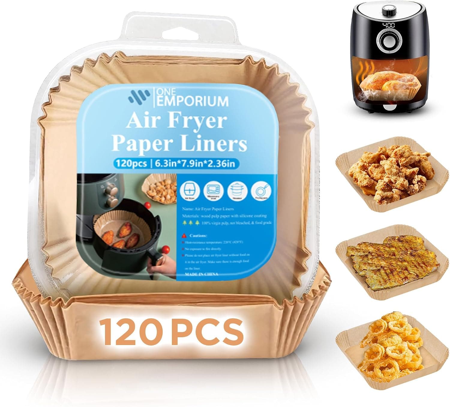 Air Fryer Liners, 120 Disposable Baking Paper Trays, 16cm | Greaseproof, non-stick paper trays help keep baskets clean; compatible with