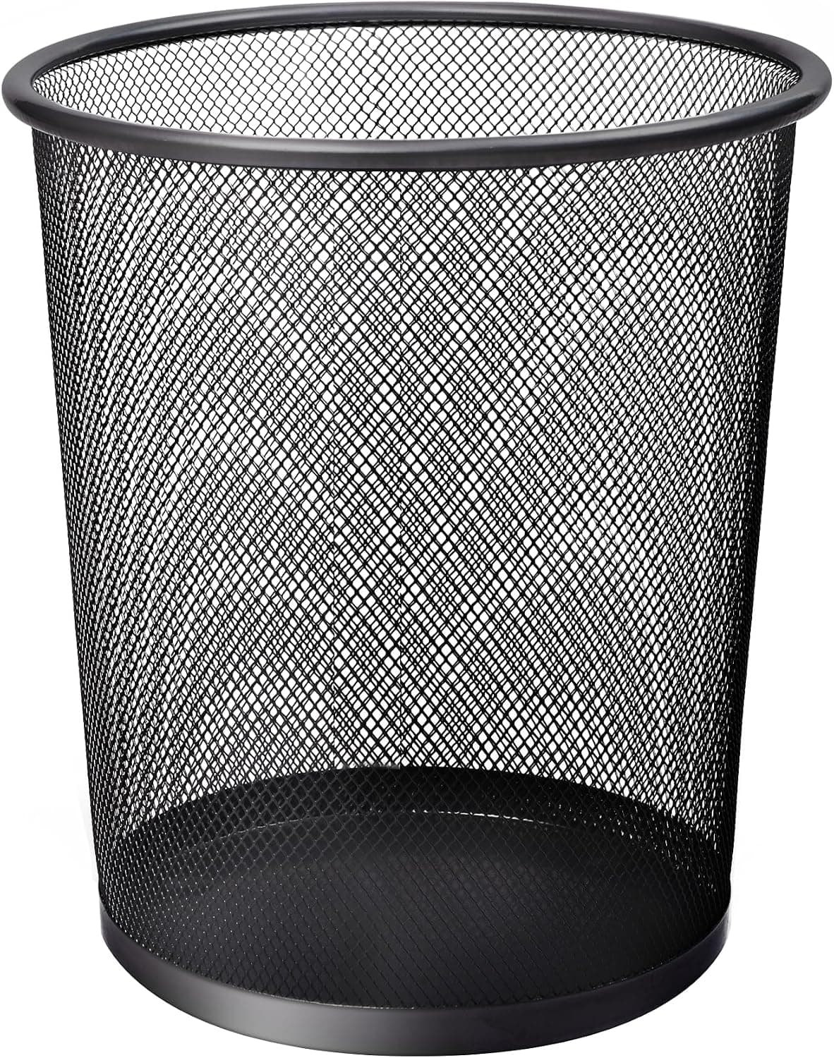 KEPLIN Round Trash Can Bin - 1 Pack Charcoal Black Non-slip Mesh Bins | Waste Paper Bin | Sturdy Metal Bin Indoor Waste Bin for Home